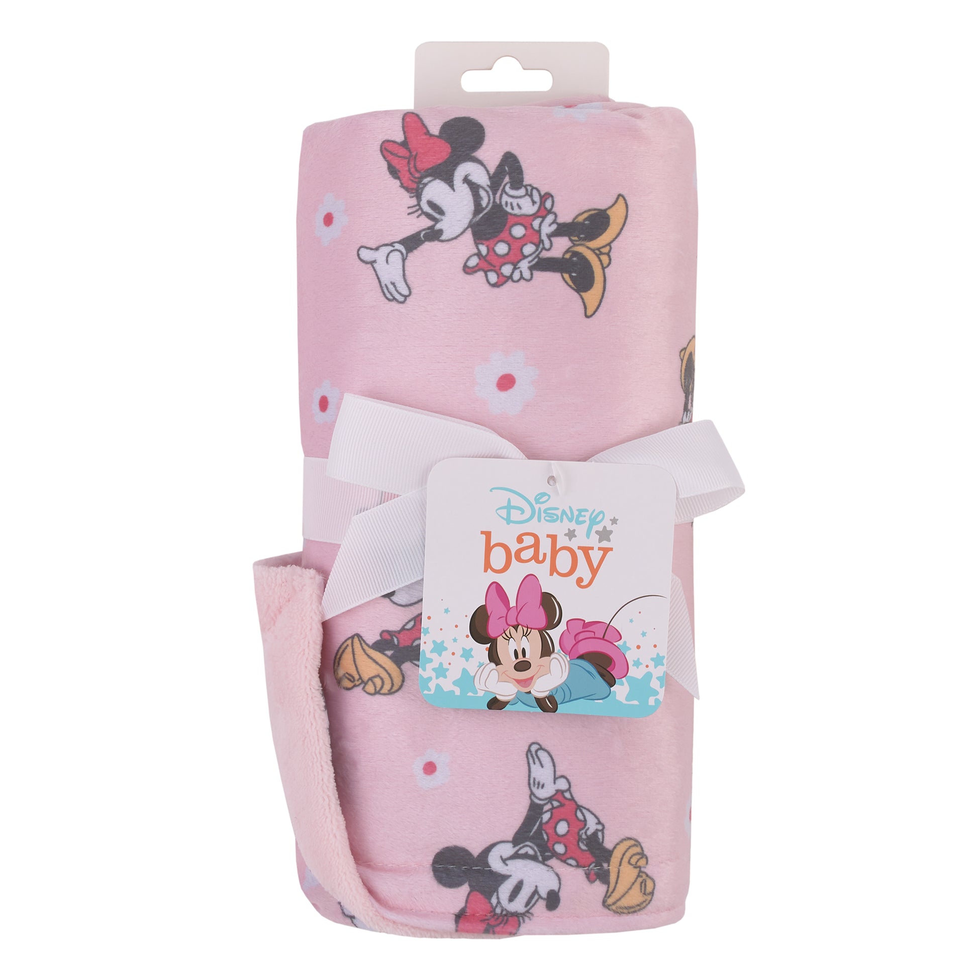 Minnie Mouse Hello Gorgeous Pink and White Deluxe Reversible Super Soft Baby Blanket