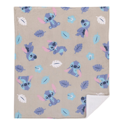 Disney Stitch Gray, Blue, Aqua, and White Super Soft Plush Sherpa Baby Blanket