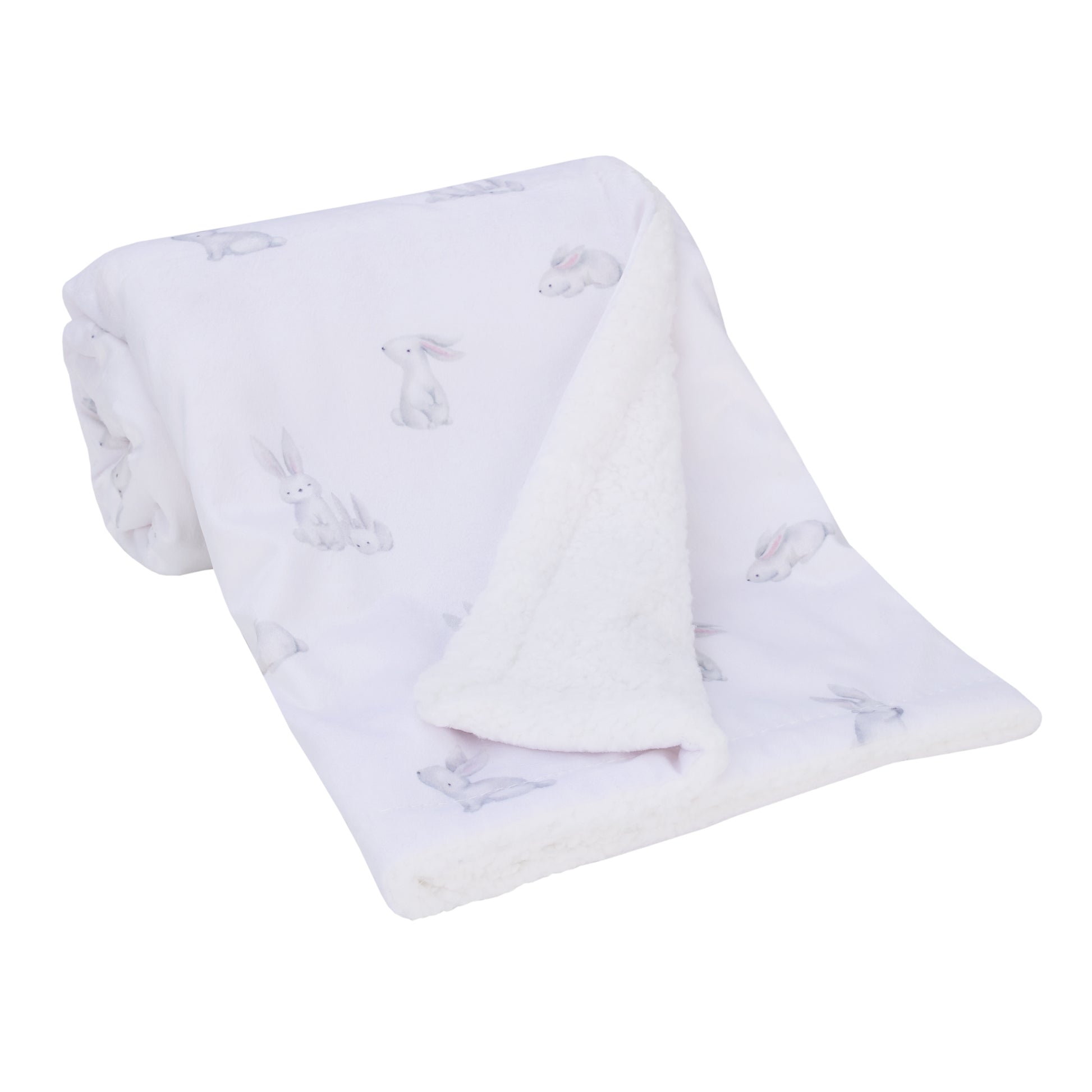 Ever & Ever Sweet Bunny White, Pink, and Gray Super Soft Plush Sherpa Baby Blanket
