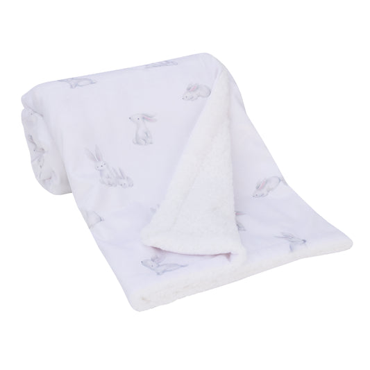 Ever & Ever Sweet Bunny White, Pink, and Gray Super Soft Plush Sherpa Baby Blanket