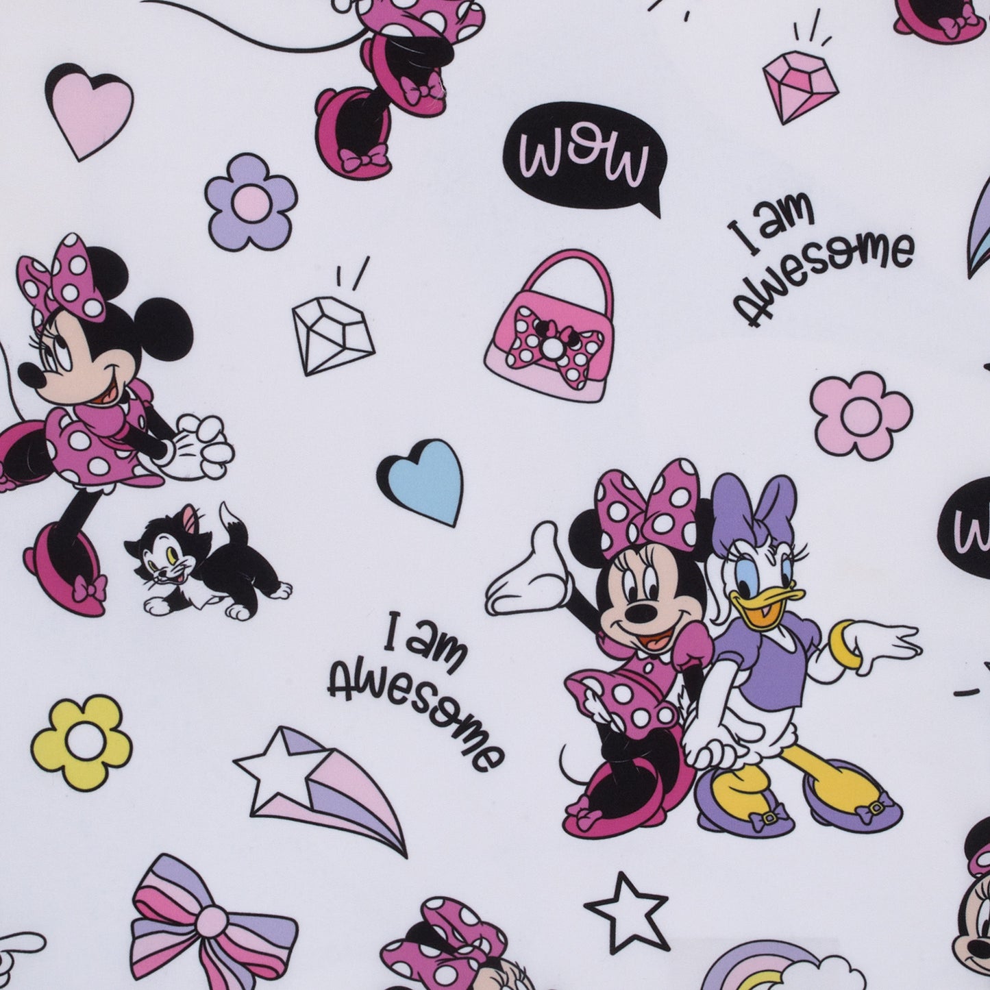 Disney Minnie Mouse I am Awesome Lavender, Pink and White, Daisy Duck Rainbow Hearts and Stars Preschool Nap Pad Sheet