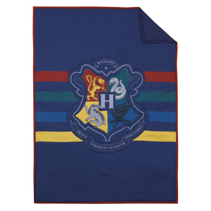 Warner Bros  Harry Potter Wizarding World Navy, Gold, and Burgundy 4 Piece Toddler Bed Set - Comforter, Fitted Bottom Sheet, Flat Top Sheet, and Reversible Pillowcase
