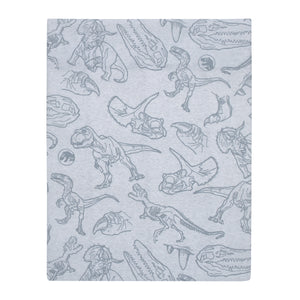 Universal Jurassic World Into The Wild Grey, White, Orange and Aqua T. Rex 4 Piece Toddler Bed Set - Comforter, Fitted Bottom Sheet, Flat Top Sheet and Reversible Pillowcase