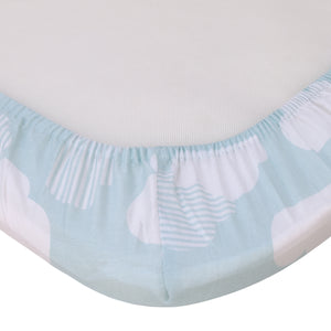 Skip Hop Cozy-Up 2-in-1 Bedside Sleeper Blue and White Clouds 100% Cotton Fitted Bassinet Sheet