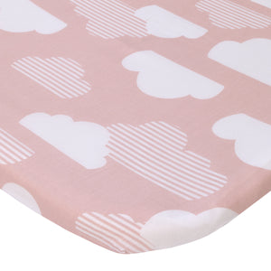 Cozy-Up 2-in-1 Bedside Sleeper Pink and White Clouds 100% Cotton Fitted Bassinet Sheet
