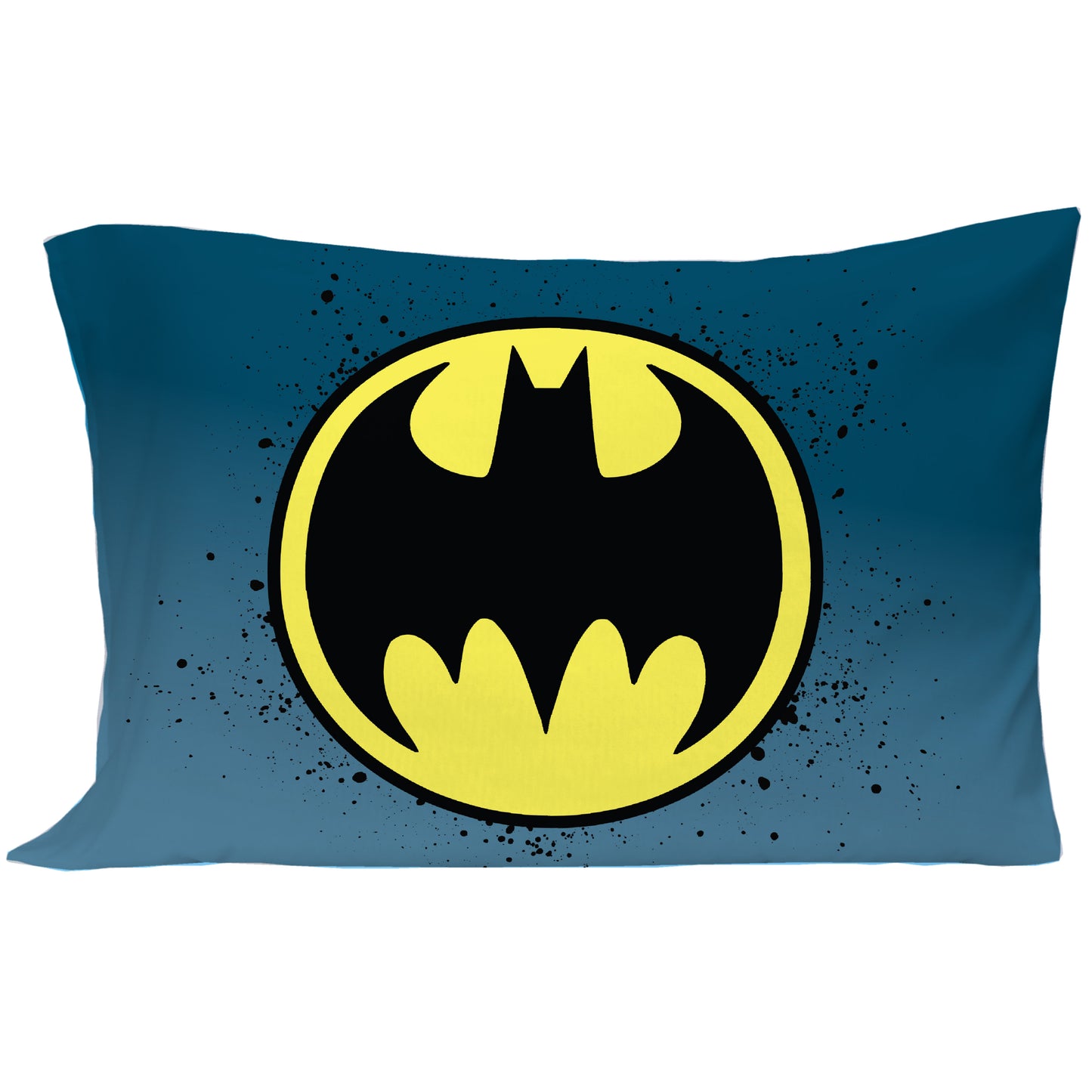 Warner Brothers Batman - Blue Yellow and Grey 4 Piece Toddler Bed Set - Comforter, Flat Top Sheet, Fitted Bottom Sheet, Reversible Pillowcase