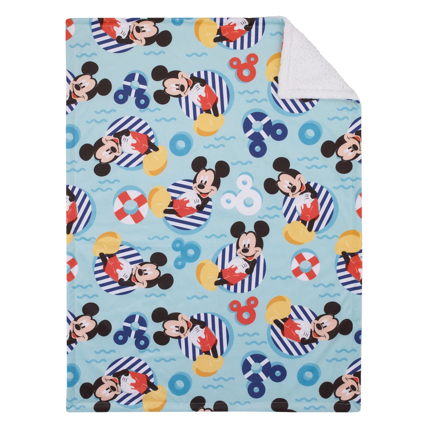 Disney Mickey Mouse Summertime Splash Blue, Orange, Yellow, and White Super Soft Sherpa Baby Blanket