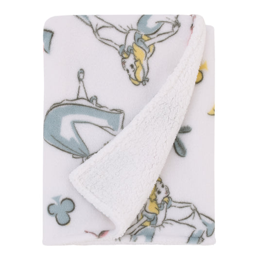 Disney Alice in Wonderland Light Blue, Pink, Yellow, and White Super Soft Plush Sherpa Baby Blanket