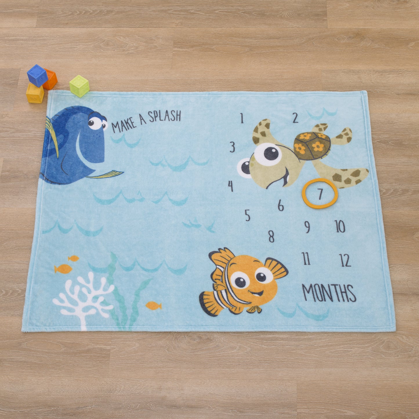 Disney Finding Nemo Blue Make a Splash Super Soft Photo Op Milestone Baby Blanket