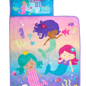 NoJo Mermaid Toddler Nap Mat - Includes Attached Pillow and Fleece Blanket