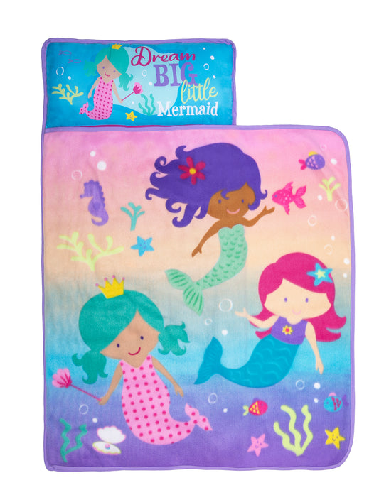 NoJo Mermaid Toddler Nap Mat - Includes Attached Pillow and Fleece Blanket