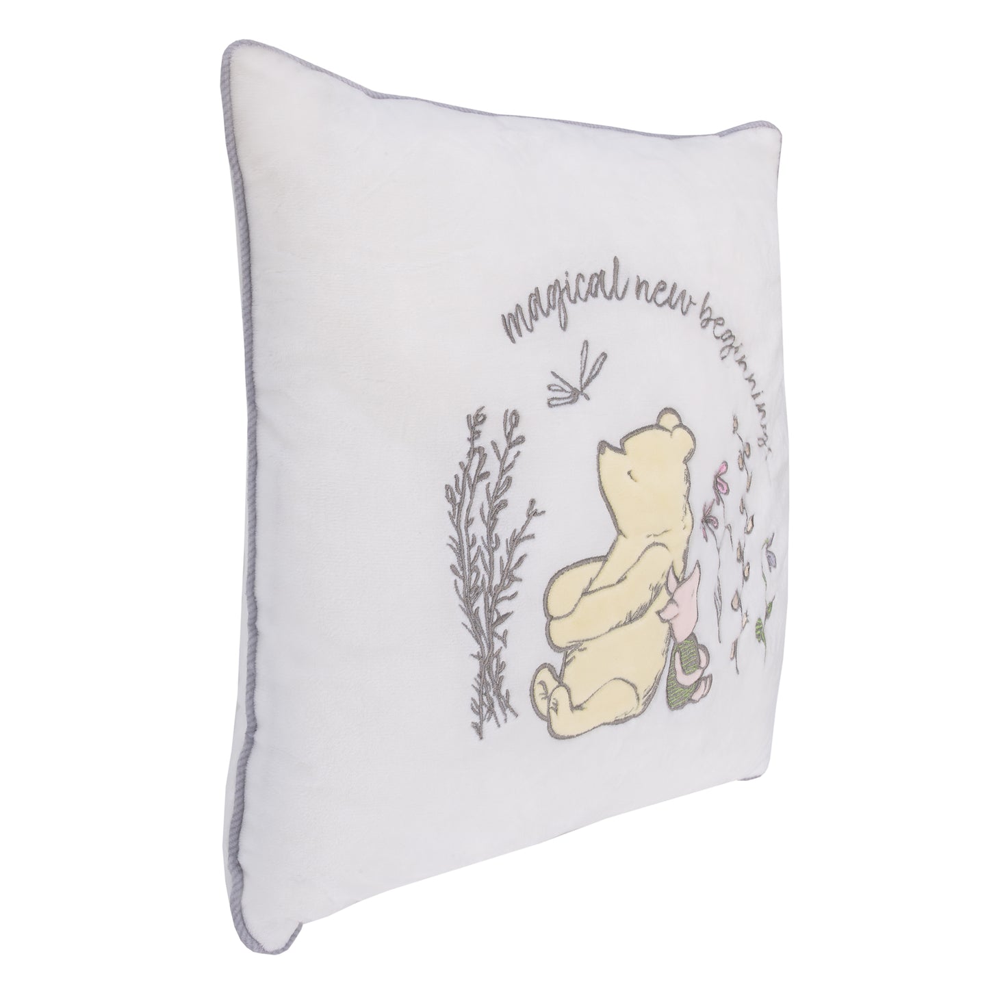 Disney Classic Pooh Naturally Friends Ivory and Taupe Magical New Beginnings Appliqued Decorative Pillow