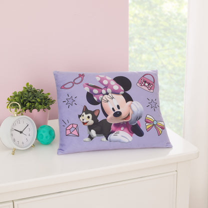 Disney Minnie Mouse I am Awesome Lavender and Pink, Figaro Plush Decorative Toddler Pillow