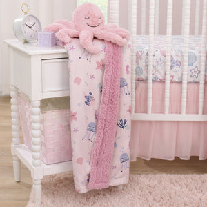 NoJo Mermaid Lagoon Pink and Blue Seashells, Jellyfish, Coral, and Seahorses Super Soft Sherpa Baby Blanket
