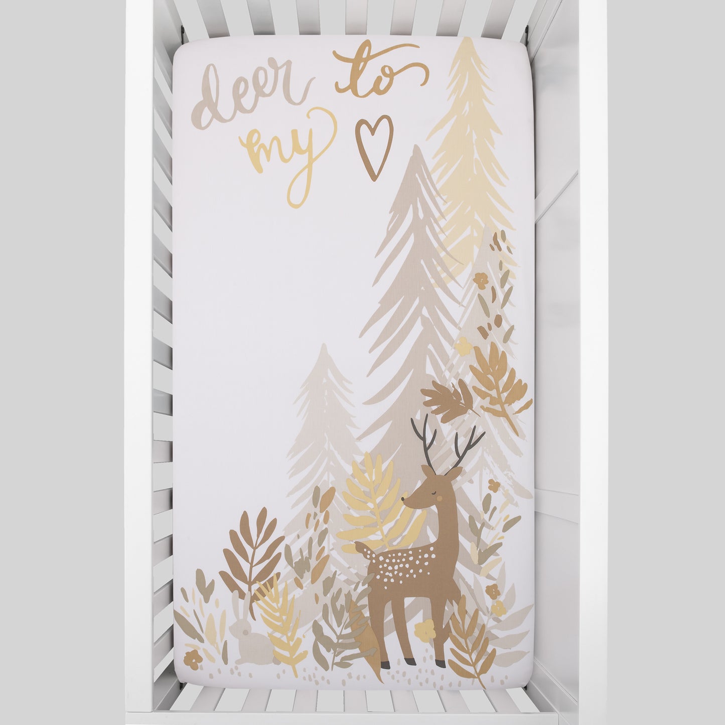 NoJo Deer To My Heart Tan, Brown and White Tree Leaf 100% Cotton Photo Op Fitted Crib Sheet