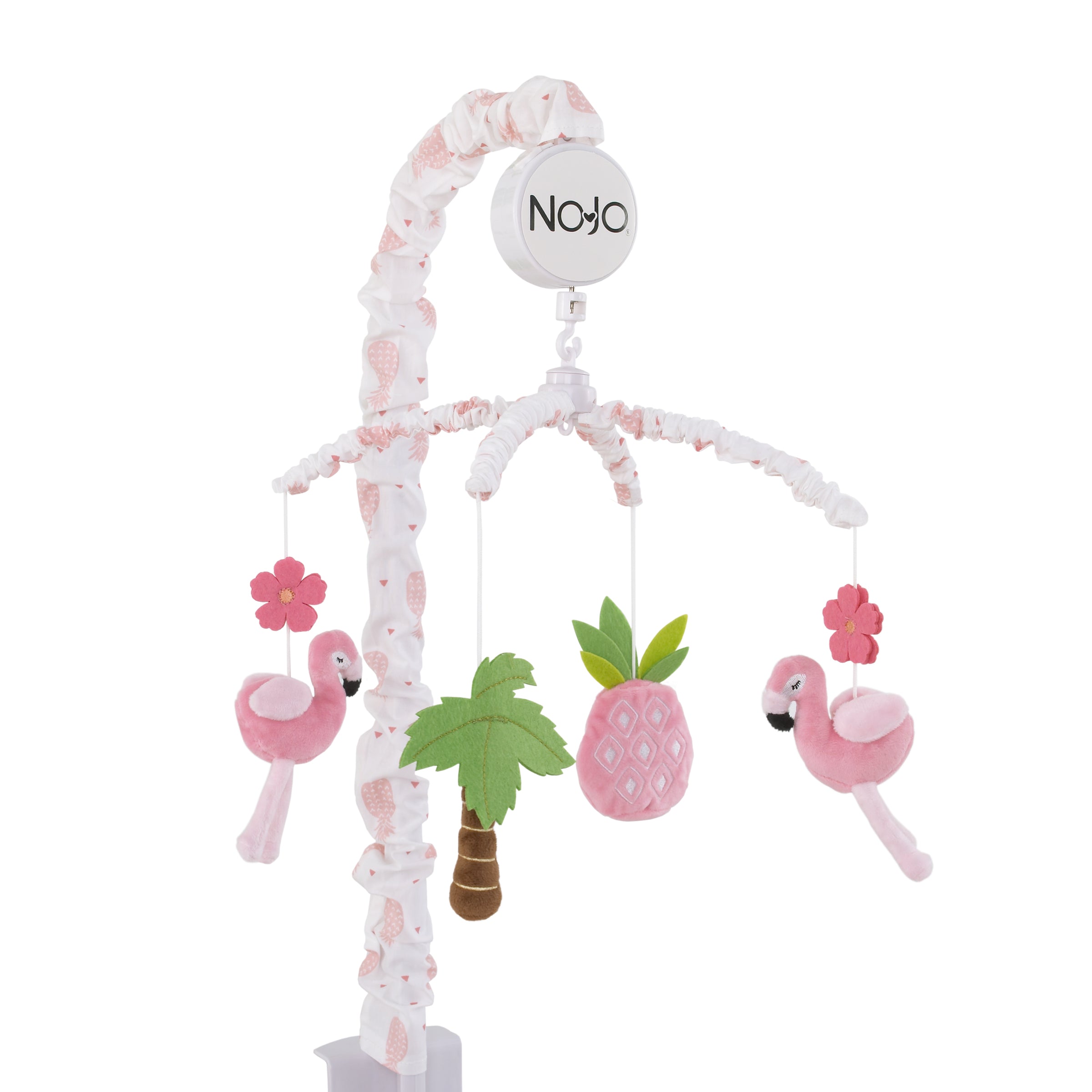 NoJo Tropical Flamingo Nursery Crib Musical Mobile with Plush Pink Flamingos Flowers Palm Tree Pineapple NoJo Baby