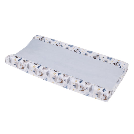 Arctic Adventure Light Blue, White, Navy and Taupe Whales, Penguins, Walrus and Otters Super Soft Contoured Changing Pad Cover