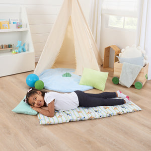 NoJo Bluey Preschool Nap Mat Sheet, Blue, Orange and Green Pinstripe