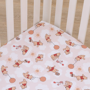 Disney Winnie the Pooh Tan, Red, and White Piglet, Balloons, and Hunny Pots Super Soft Nursery Fitted Mini Crib Sheet