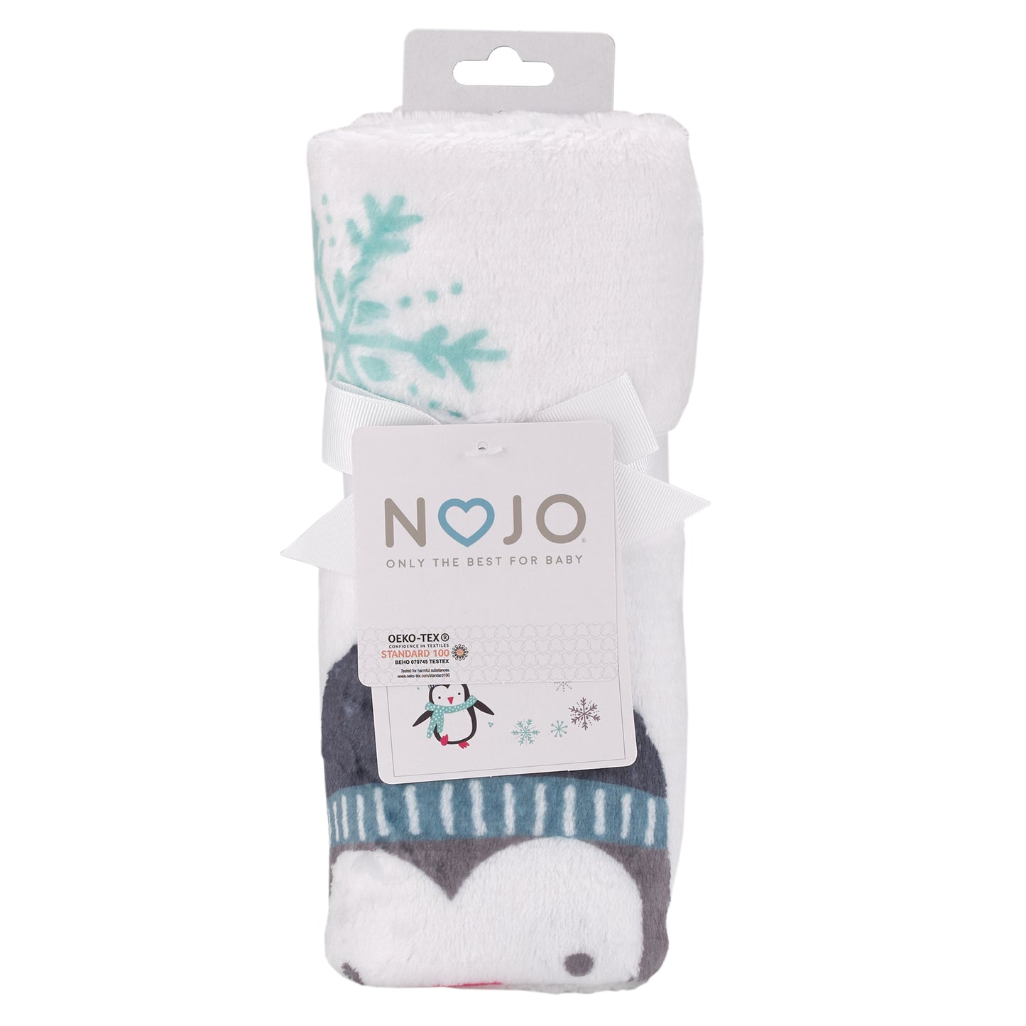 NoJo Penguin White, Aqua, and Gray "Let it Snow" Christmas Photo Op Super Soft Baby Blanket