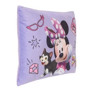 Disney Minnie Mouse I am Awesome Lavender and Pink, Figaro Plush Decorative Toddler Pillow