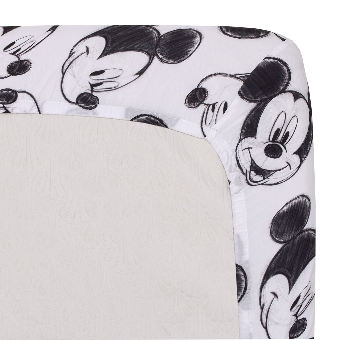 Disney Mickey Mouse - Charcoal Black and White Smiling Mickey Mouse Nursery Fitted Mini Crib Sheet