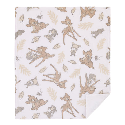 Disney B is for Bambi Tan, Gray, and White Super Soft Plush Sherpa Baby Blanket
