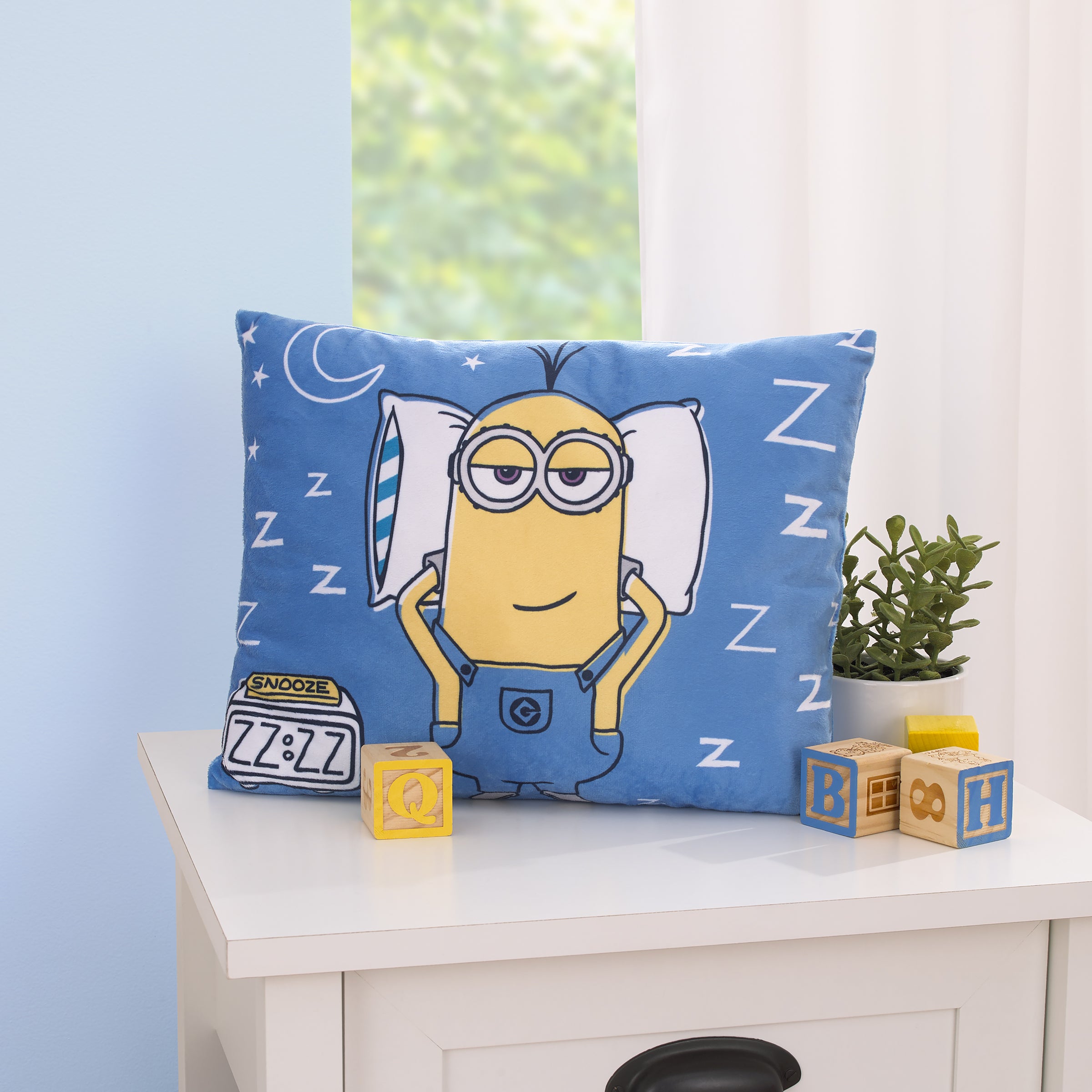 Illumination Lazy Minions Club Blue Yellow and White Snooze Toddler Pillow NoJo Baby