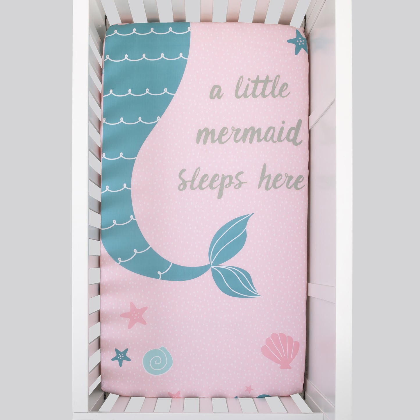 NoJo Sugar Reef Mermaid Photo Op 100% Cotton Fitted Crib Sheet, A Little Mermaid Sleeps Here