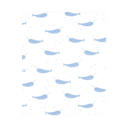 NoJo Super Soft Blue and White Watercolor Narwhal Fitted Mini Crib Sheet