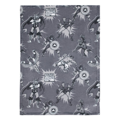 Marvel Comics Grey and White Thor, The Hulk, Spiderman, Falcon, Captain America and Iron Man Super Soft Baby Blanket