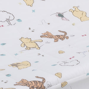 Disney Winnie the Pooh Classic Pooh 100% Cotton Quilted Changing Pad Cover in Ivory, Butter, Aqua and Orange