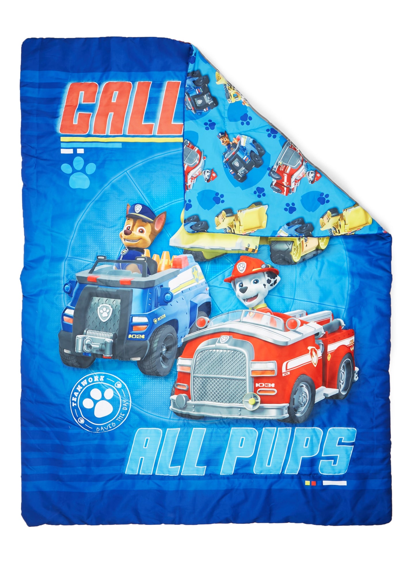 NoJo Paw Patrol Calling All Pups 4 Piece Toddler Bed Set Includes - Comforter, Fitted Bottom Sheet, Flat Top Sheet, Reversible Pillowcase