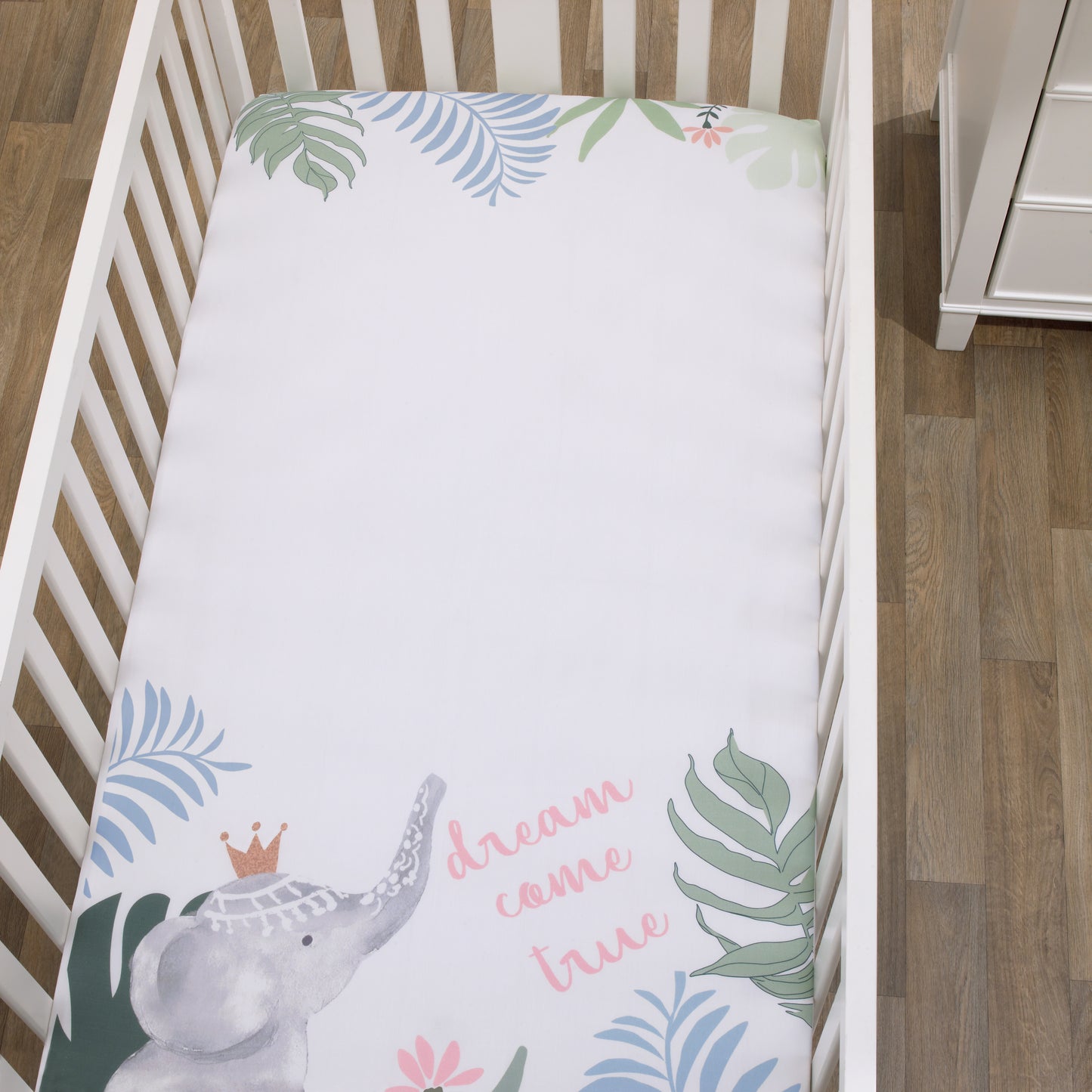 NoJo Tropical Princess Elephant/Jungle Pink and Green 100% Cotton Photo Watercolor Crib Sheet