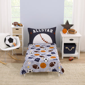 Everything Kids Sports Gray, Navy, Orange, and Brown Super Soft Toddler Blanket