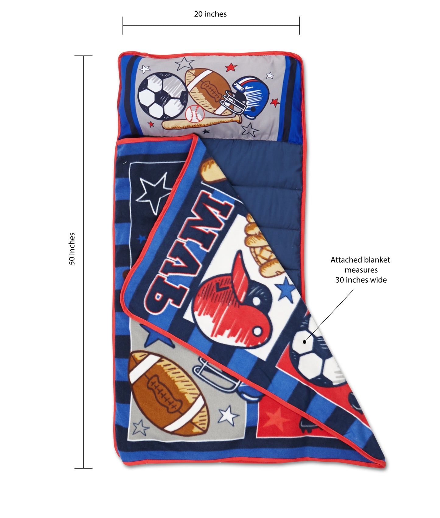 NoJo MVP Sports Toddler Nap Mat -Includes Attached Pillow and Fleece Blanket