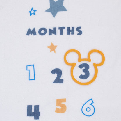 Disney Mickey Mouse White, Blue, and Orange Super Soft Milestone Baby Blanket
