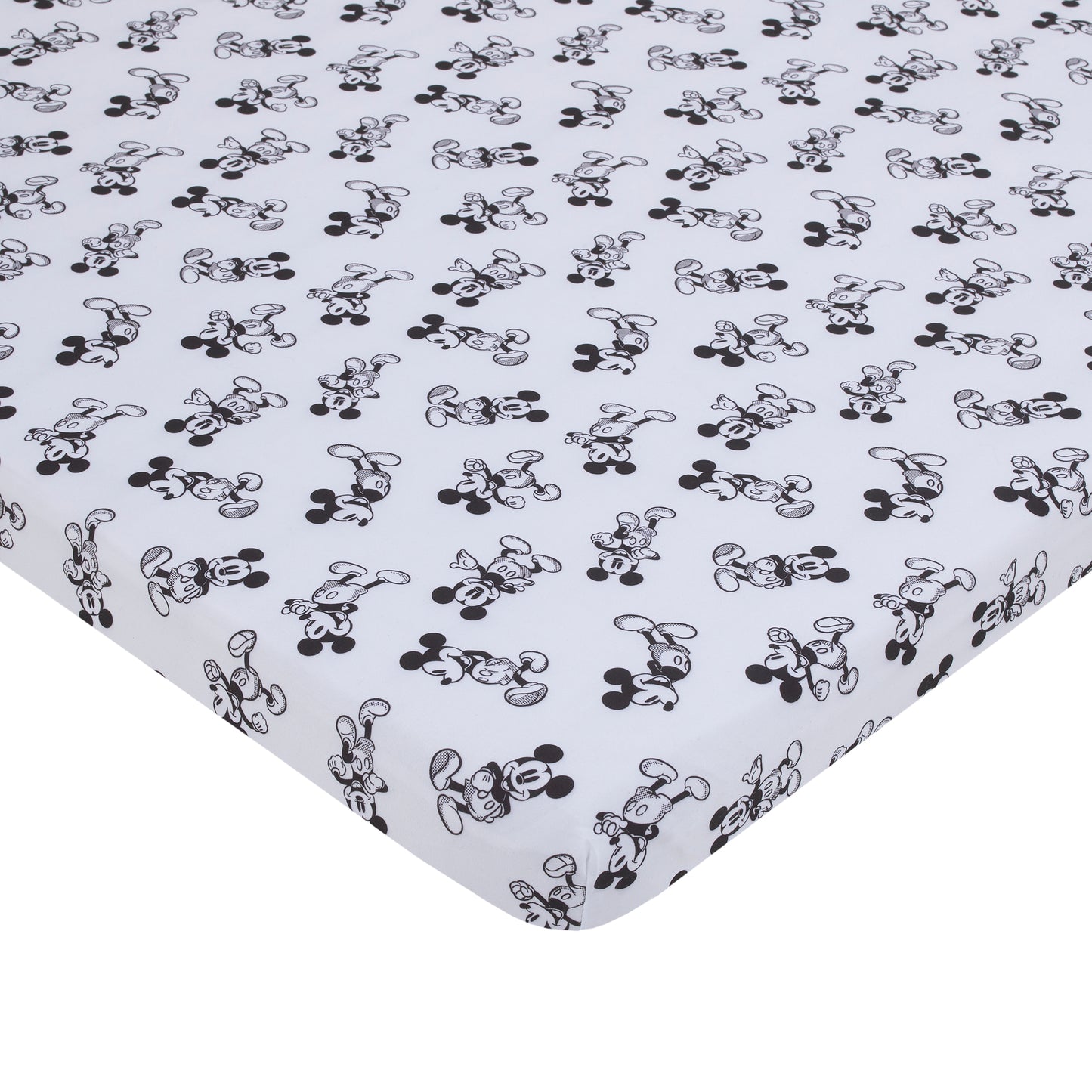 Disney Mickey Mouse Timeless Mickey Gray, White, and Blue Stars and Icons 3 Piece Nursery Mini Crib Bedding Set - Comforter and Two Fitted Mini Crib Sheets