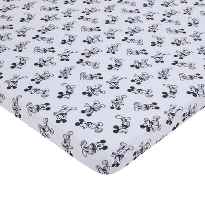 Disney Mickey Mouse Timeless Mickey Gray, White, and Blue Stars and Icons 3 Piece Nursery Mini Crib Bedding Set - Comforter and Two Fitted Mini Crib Sheets