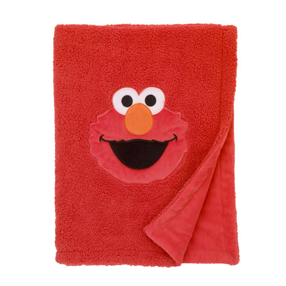 Sesame Street Elmo Red Soft Plush Sherpa Toddler Blanket with Applique