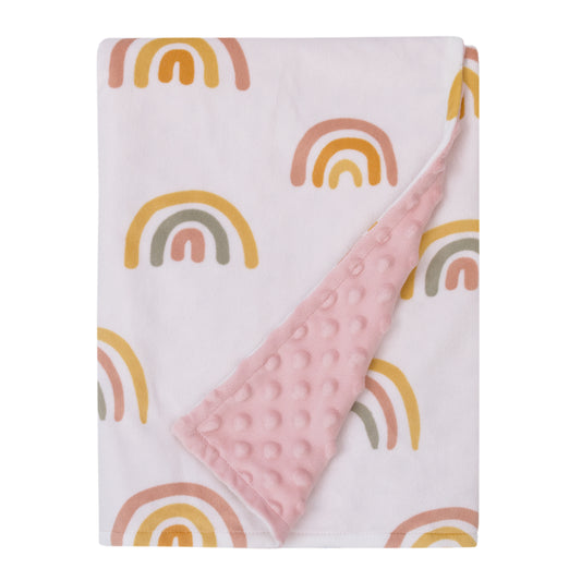Rainbow White, Pink, and Gold Super Soft Baby Blanket