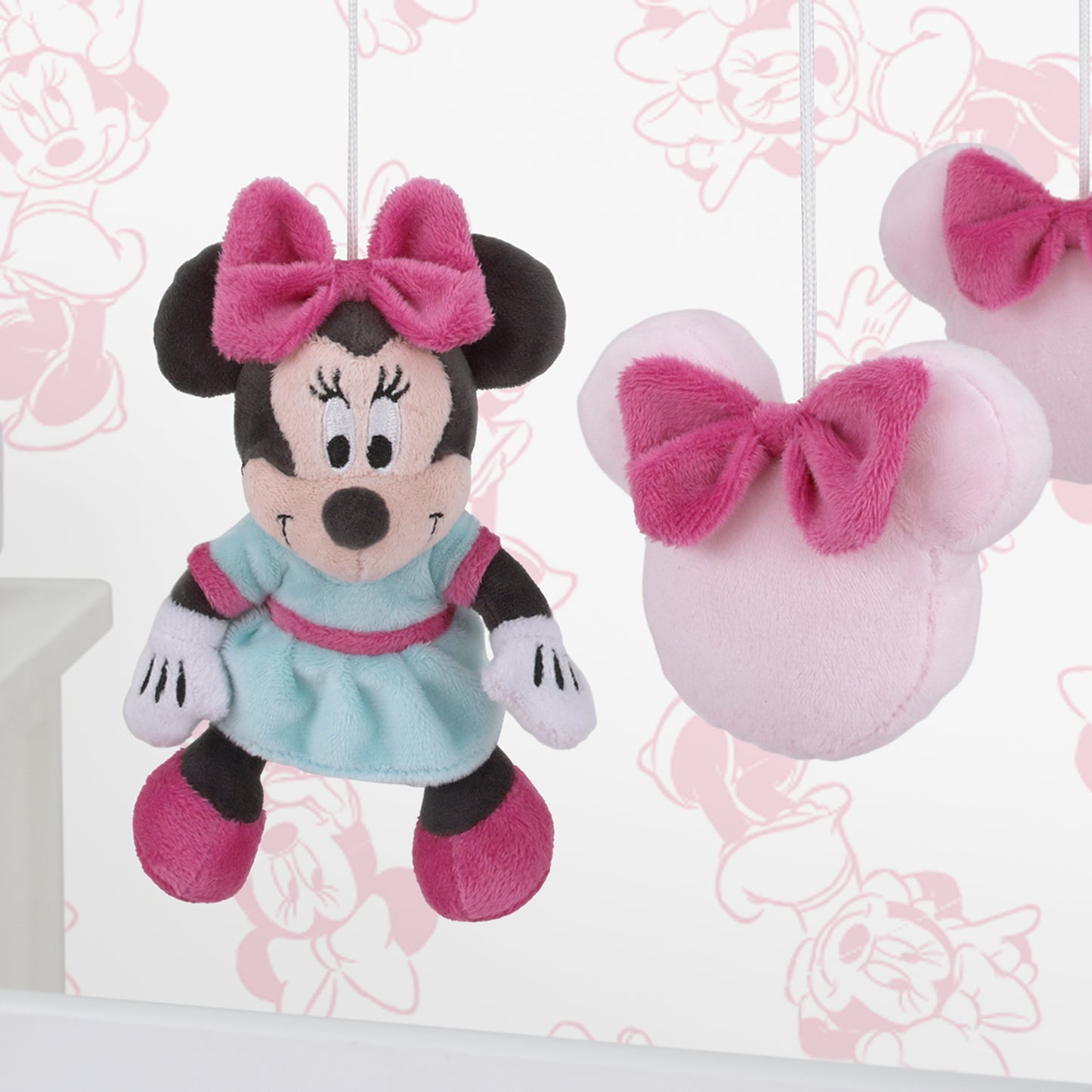 Disney Minnie Mouse Be Happy Pink and Aqua Plush Musical Mobile