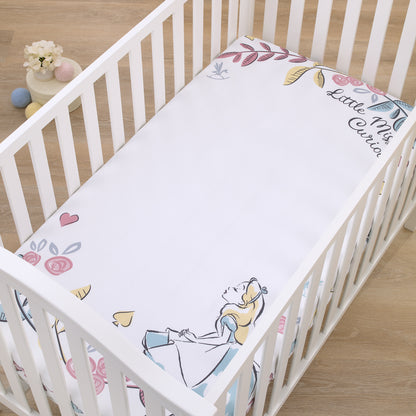 Disney Alice in Wonderland Light Blue, Pink, Yellow, and White Nursery Photo Op Fitted Crib Sheet