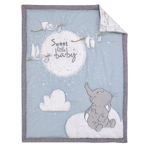 Disney Dumbo Sweet Little Baby Light Blue, Gray, and White Storks, Stars, Clouds and Moon 3 Piece Nursery Crib Bedding Set - Comforter, 100% Cotton Fitted Crib Sheet and Crib Skirt