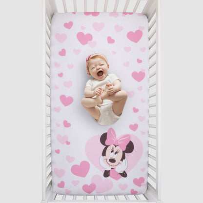 Disney Minnie Mouse - Pink and White Hearts Photo Op Fitted Crib Sheet