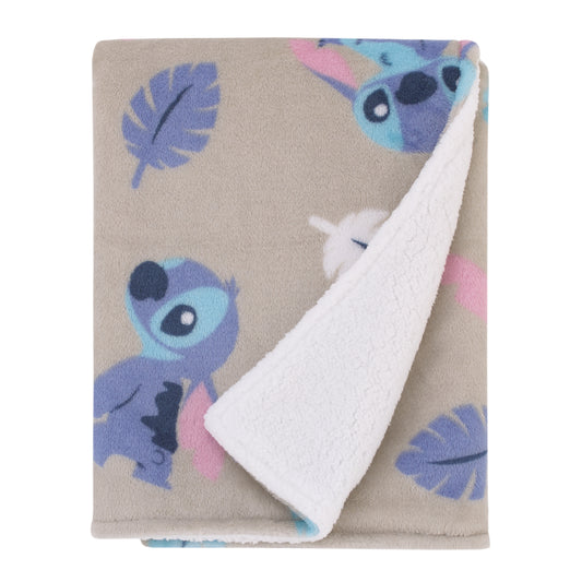 Disney Stitch Gray, Blue, Aqua, and White Super Soft Plush Sherpa Baby Blanket