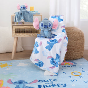 NoJo Disney Stitch Sherpa Baby Blanket, Blue, Pink, and White