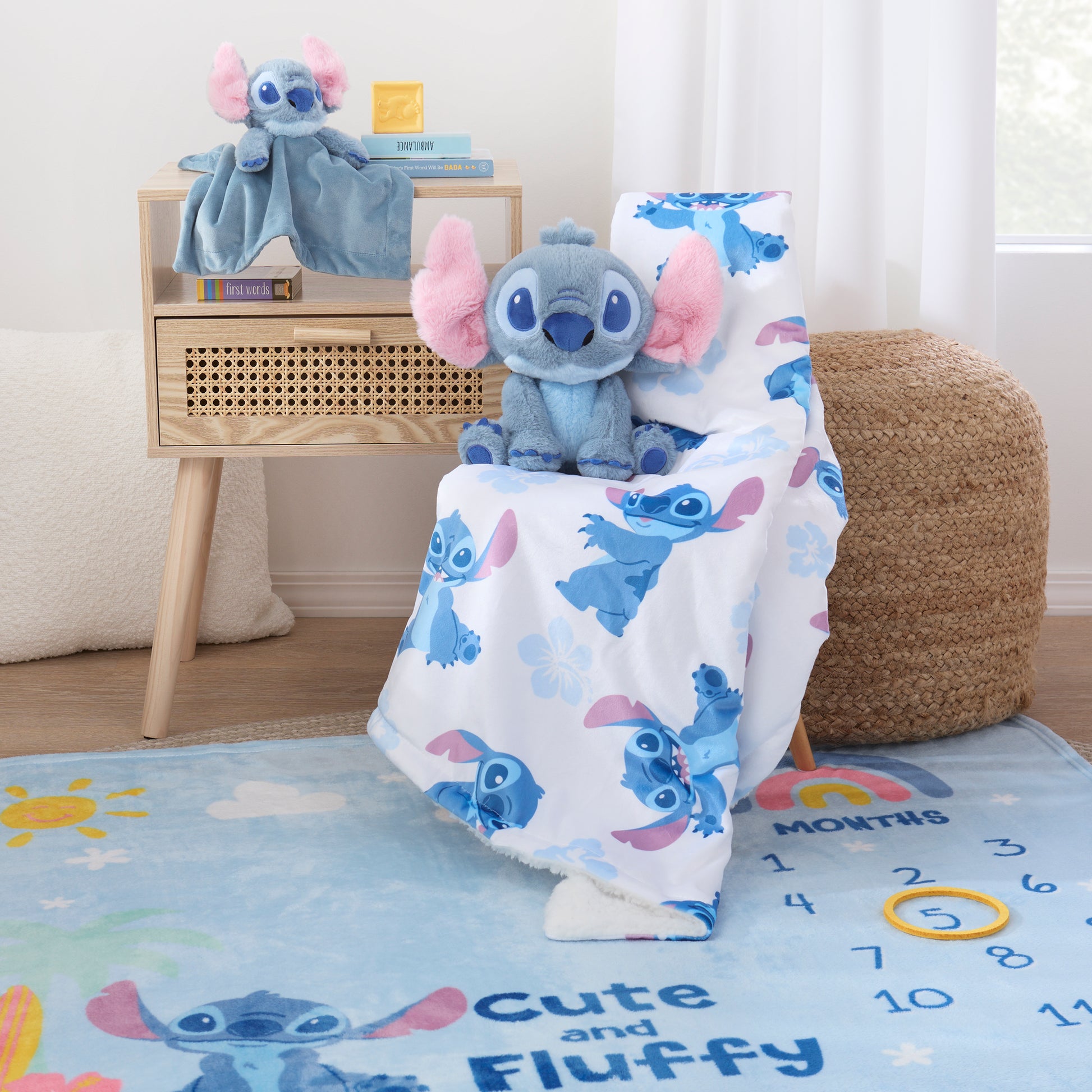 NoJo Disney Stitch Sherpa Baby Blanket, Blue, Pink, and White