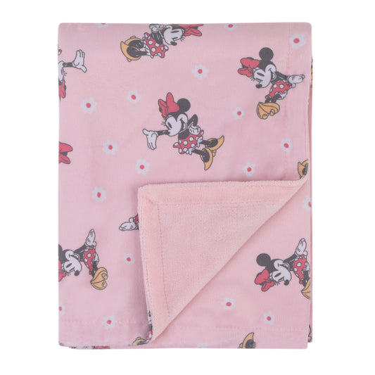 Minnie Mouse Hello Gorgeous Pink and White Deluxe Reversible Super Soft Baby Blanket