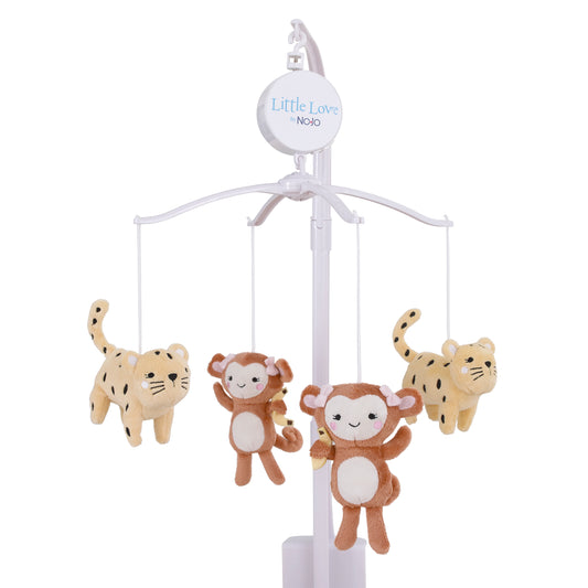 Little Love by NoJo Sweet Jungle Friends Pink and Tan Plush Monkey and Cheetah Musical Mobile